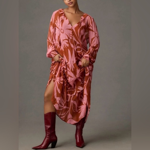 Anthropologie The Marais Printed Chiffon Maxi Dress in Medium Orange | XL | NWT - Picture 13 of 15